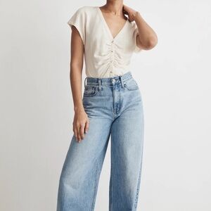 Madewell Linen-Blend Ruched Button-Front Top